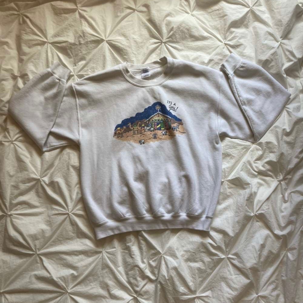 White graphic pullover